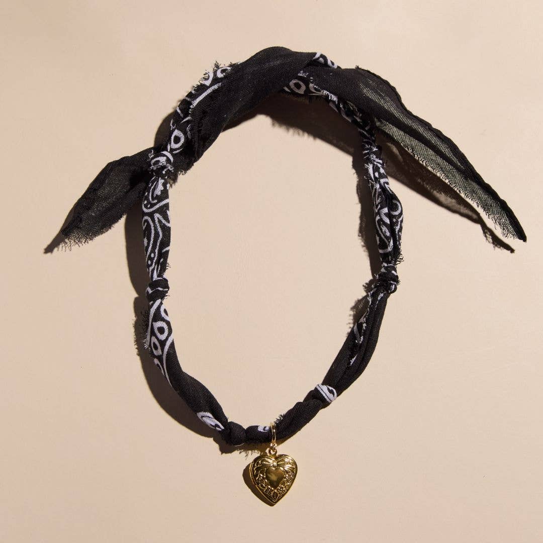 Nickel and Suede - Black Bandana Necklace