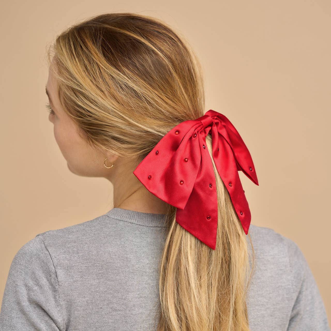 KITSCH - Holiday Satin & Rhinestone Bow Scrunchie