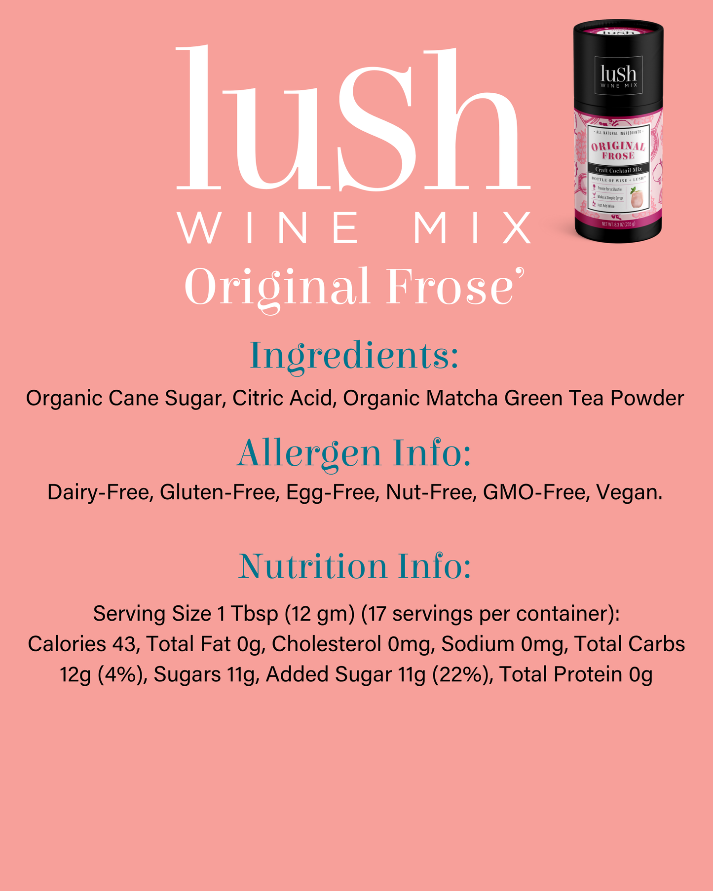 Lush Wine Mix - Original Frose Wine Slushie - 8+ Organic Cocktails Mocktails