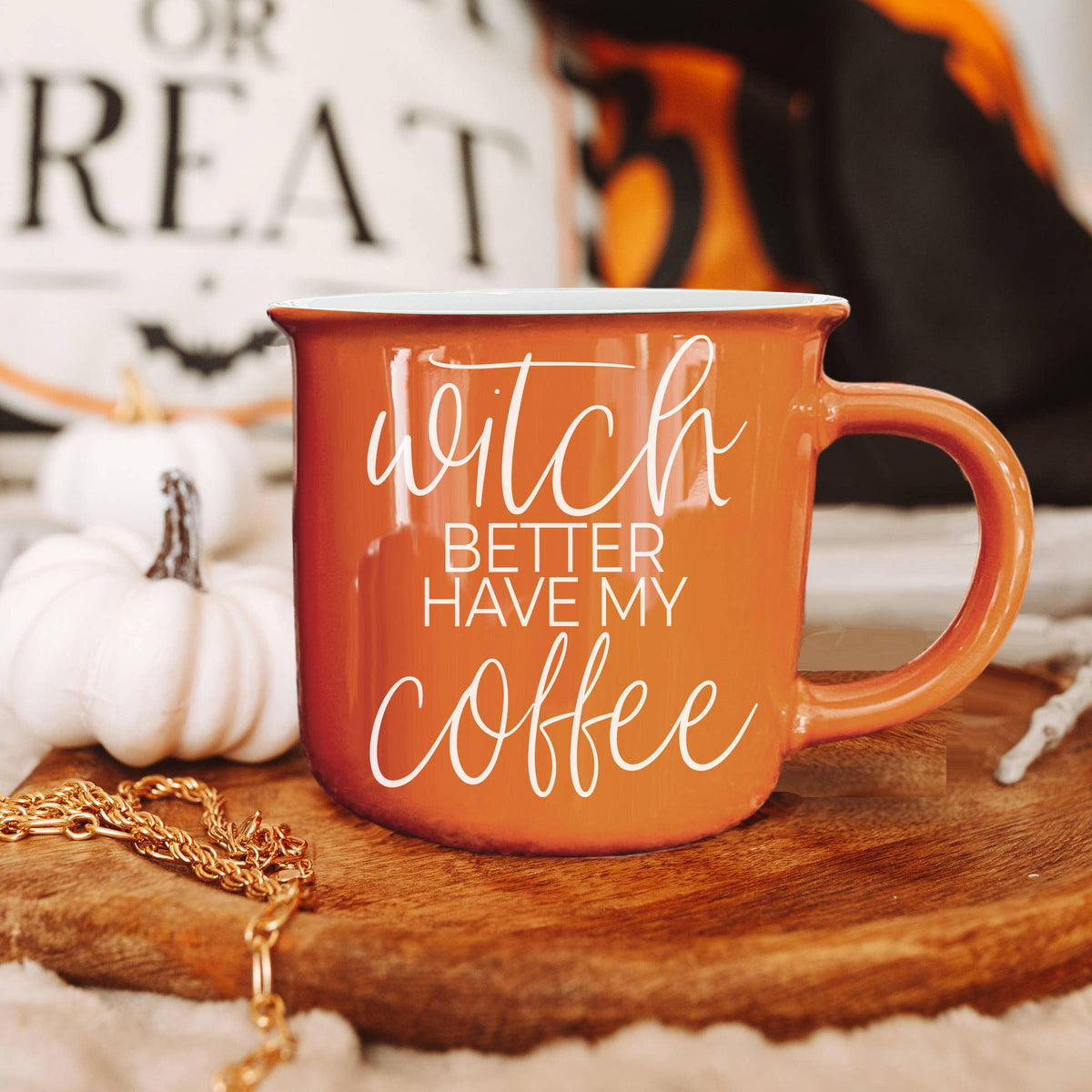 Gia Roma - Halloween Coffee Mugs, Fall Drinkware, Orange + Brown Mugs