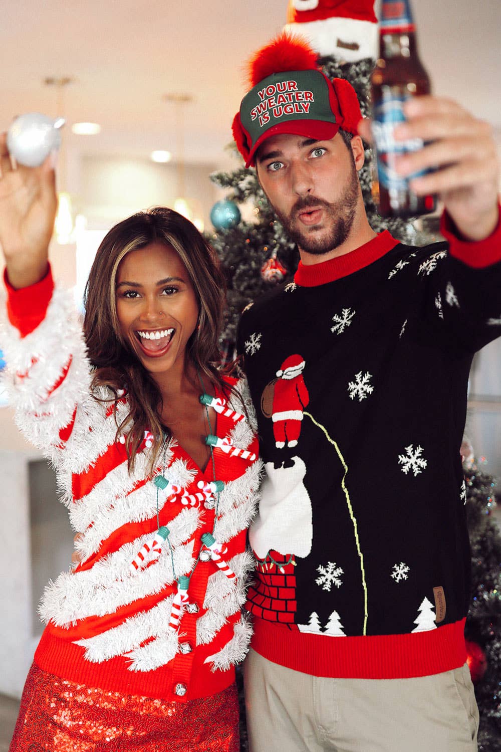 Tipsy Elves - Ugly Christmas Sweater Hat - Festive Baseball Cap with Pom