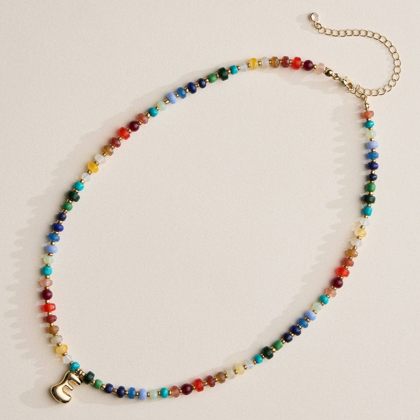 Frem - Vibrant Beaded Necklaces with Gold Initial Charms – Set of 16 Unique Designs