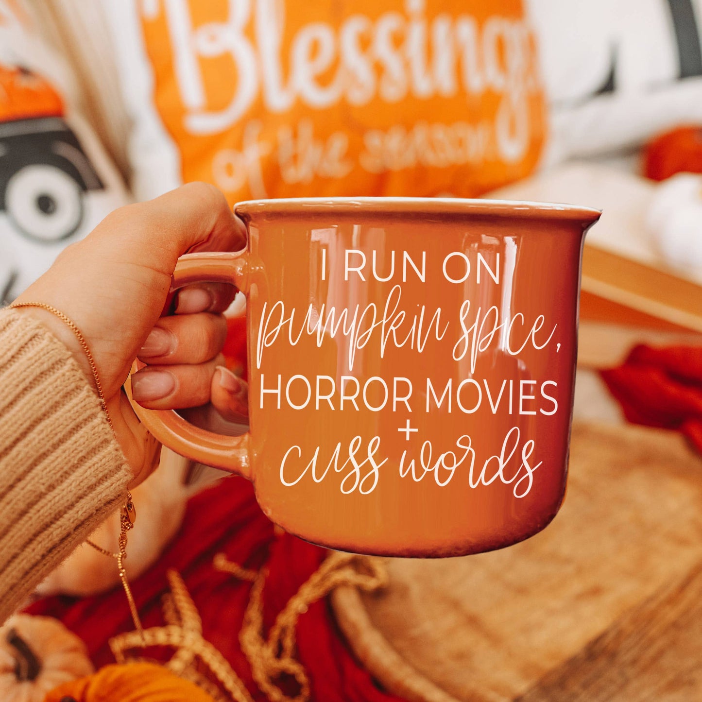 Gia Roma - Halloween Coffee Mugs, Fall Drinkware, Orange + Brown Mugs
