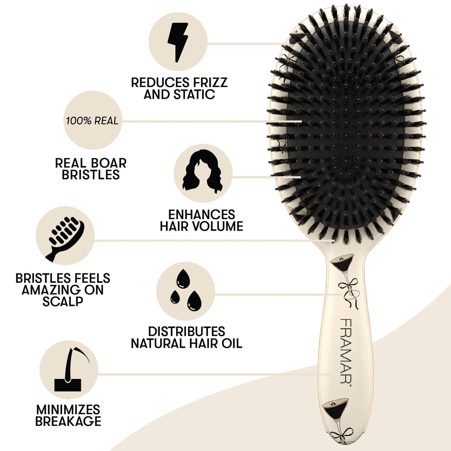 Framar Hair Brushes & Hair Accessories - FRAMAR Espresso Boar Bristle Hair Brush, Boar Brush For Hair