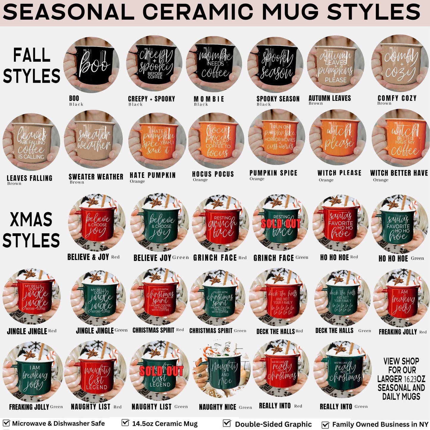 Gia Roma - Halloween Coffee Mugs, Fall Drinkware, Orange + Brown Mugs