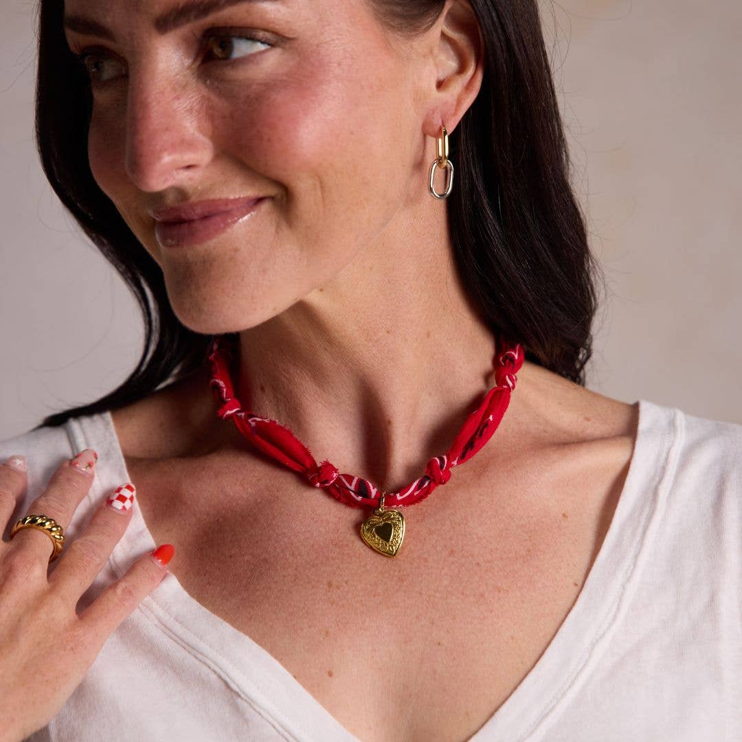 Nickel and Suede - Red Bandana Necklace