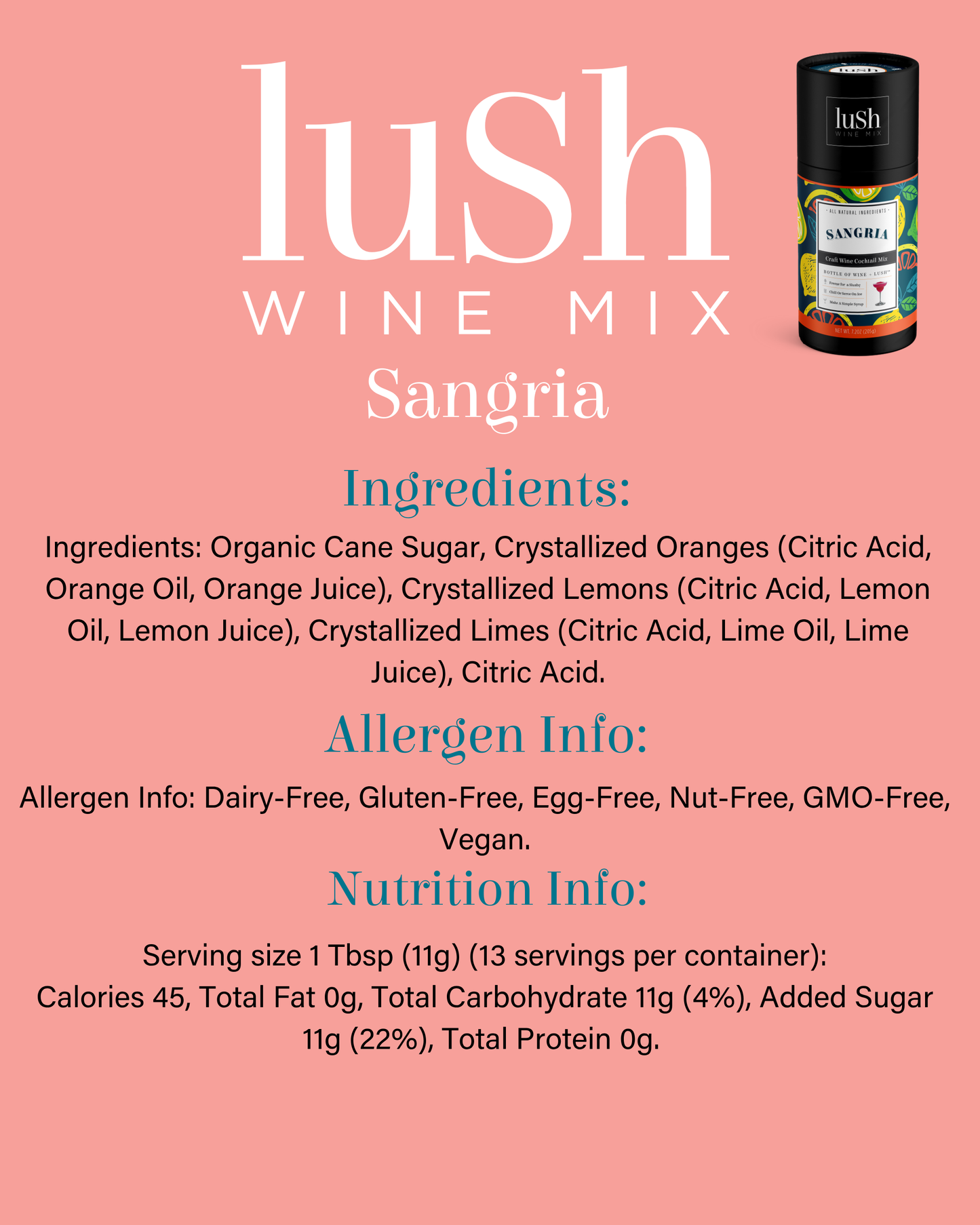 Lush Wine Mix - Sangria Wine Slushie - 8+Servings Organic Cocktails Mocktail