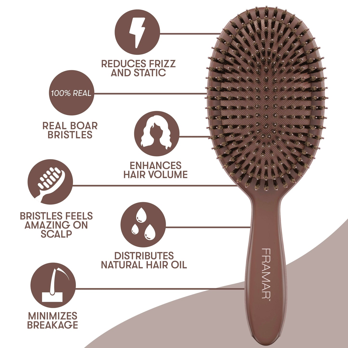 Framar Hair Brushes & Hair Accessories - FRAMAR Boar Bristle Hair Brush, Boar Brush For Hair - Brown