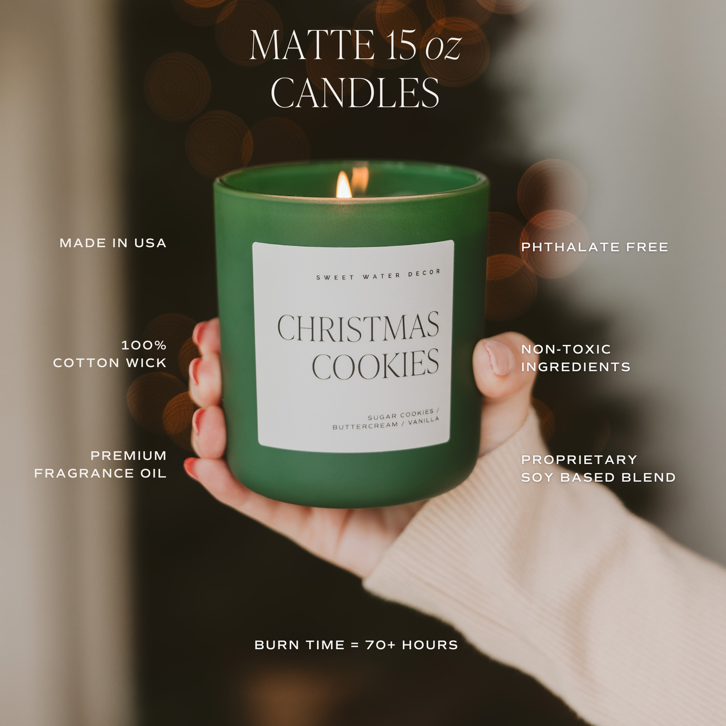 Sweet Water Decor - Christmas Cookies 15 oz Soy Candle, Matte Jar - Home Decor