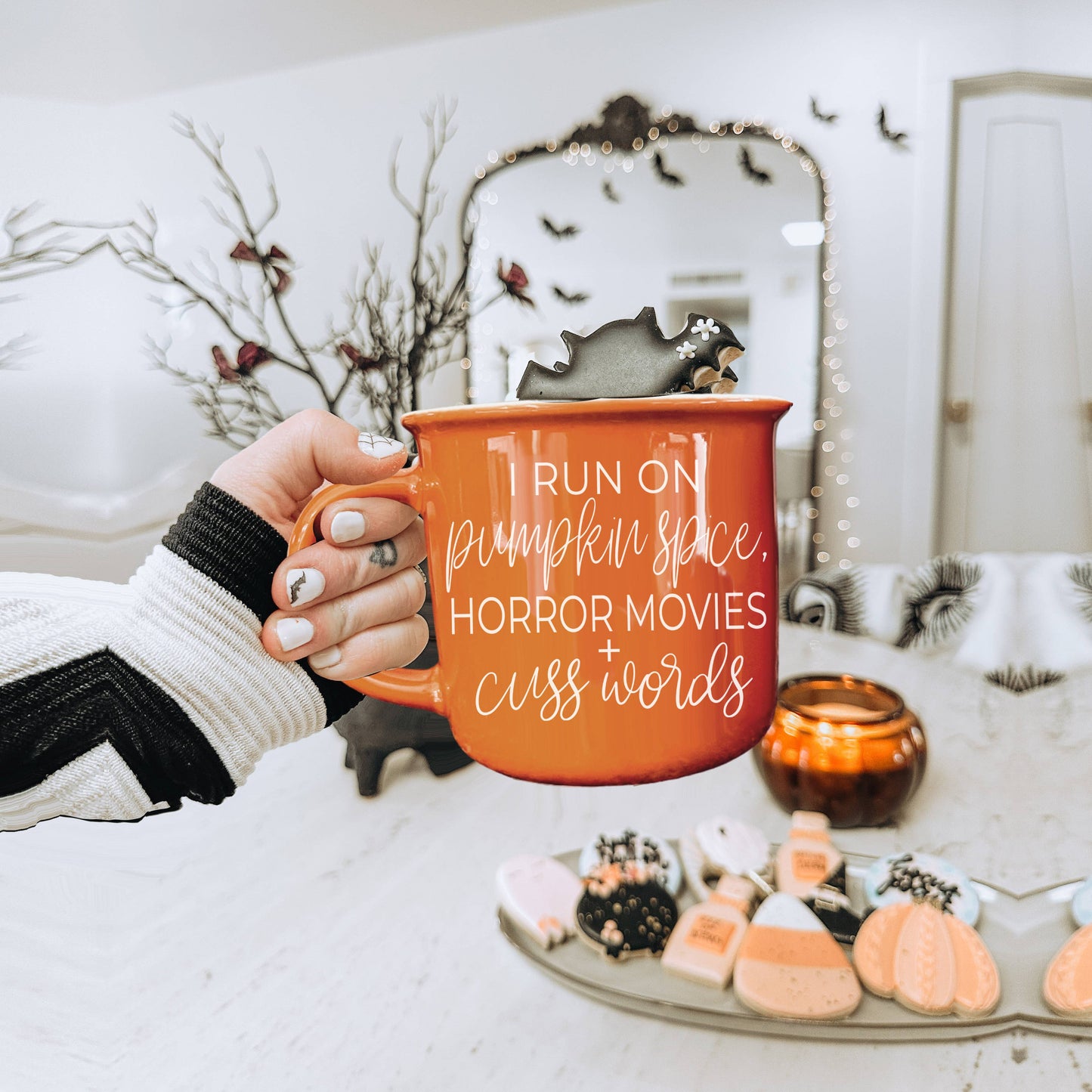 Gia Roma - Halloween Coffee Mugs, Fall Drinkware, Orange + Brown Mugs