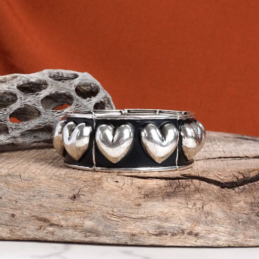 Western Stretchy Hearts Bangle in Rustic Silver Tone