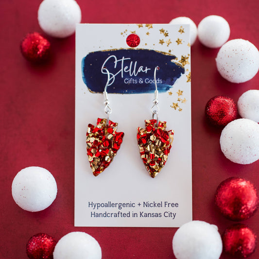Stellar Gifts & Goods Wholesale - Kansas City Football Petite Chunky Glitter Arrowhead Dangles