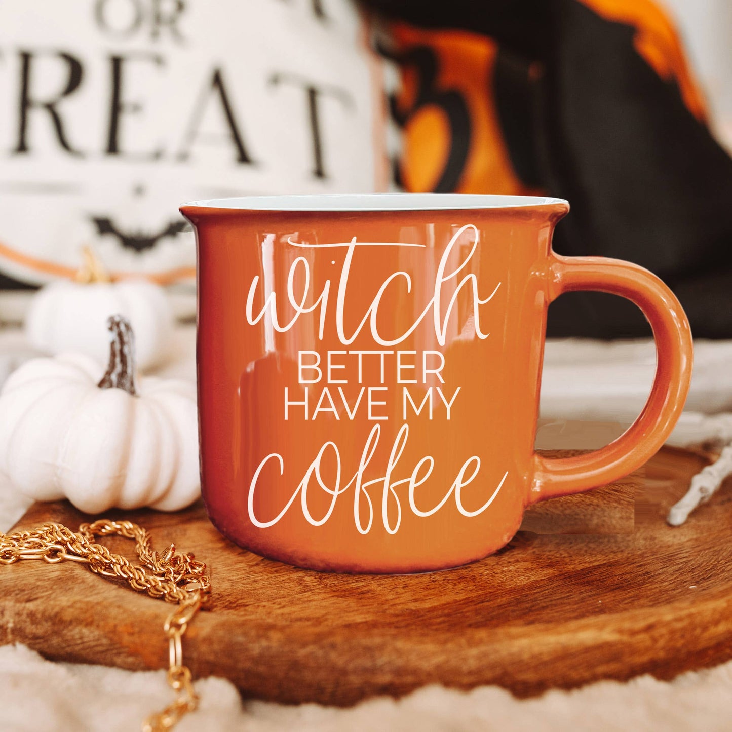 Gia Roma - Halloween Coffee Mugs, Fall Drinkware, Orange + Brown Mugs
