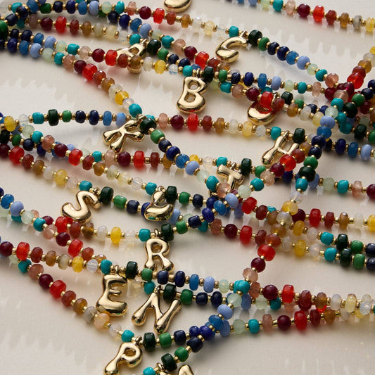 Frem - Vibrant Beaded Necklaces with Gold Initial Charms – Set of 16 Unique Designs