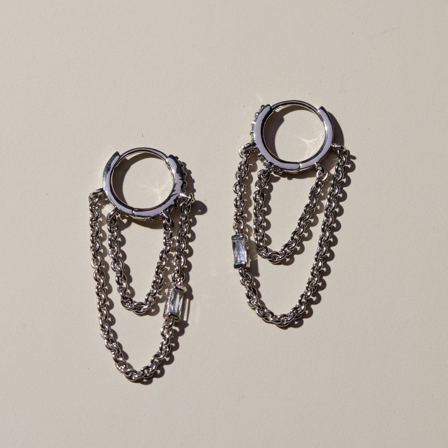 Nickel and Suede - Silver Thea Chain Huggies