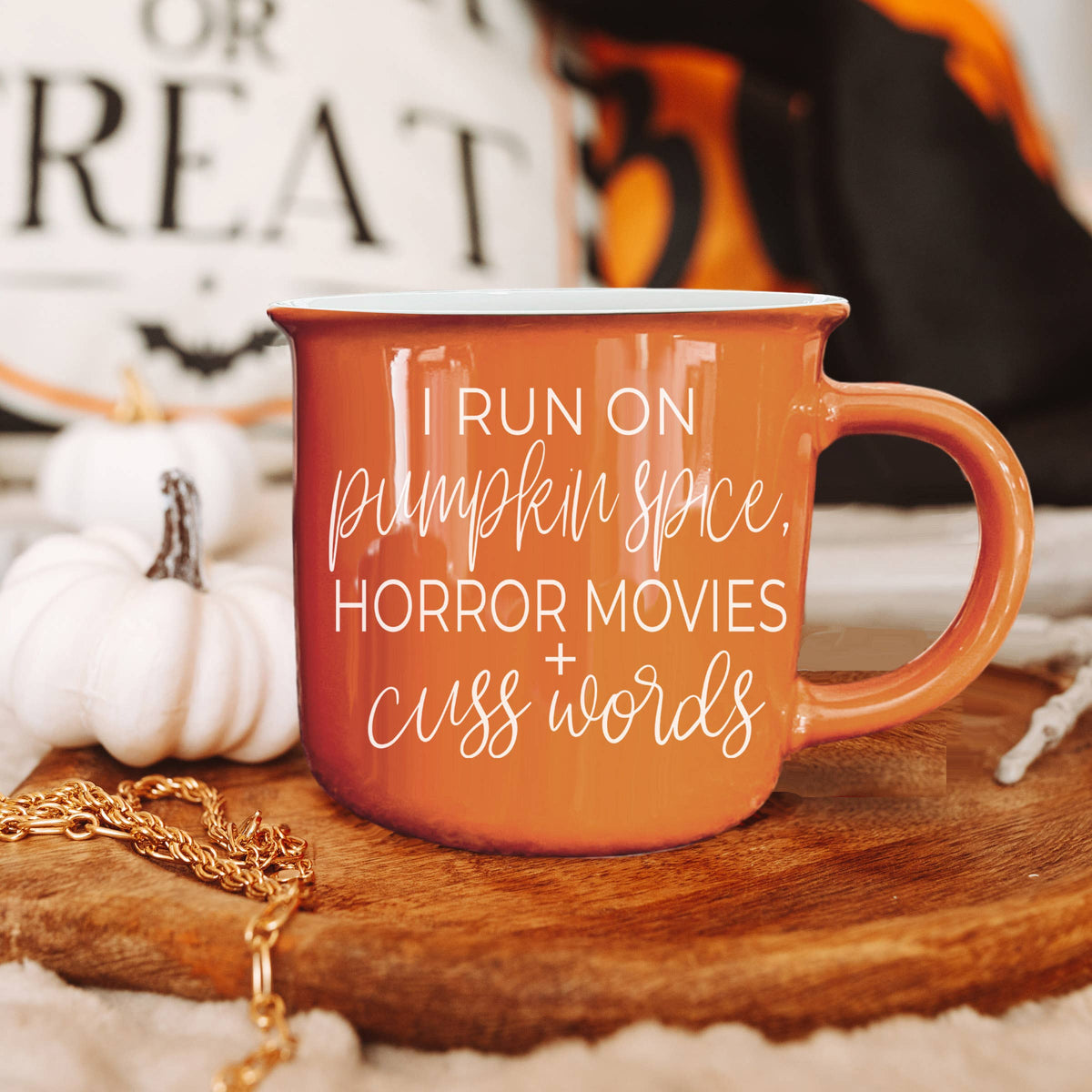 Gia Roma - Halloween Coffee Mugs, Fall Drinkware, Orange + Brown Mugs