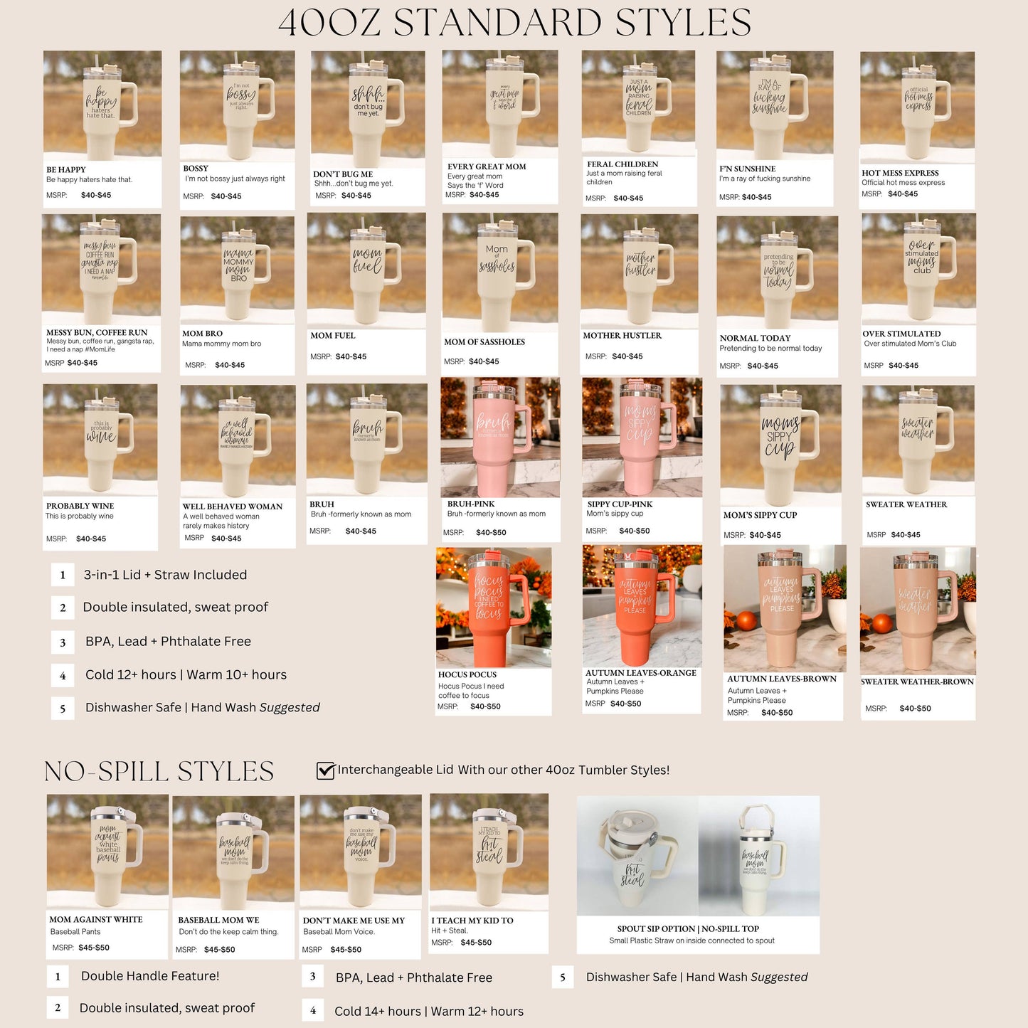 Gia Roma - Halloween Tumblers 40 oz, Hocus Pocus Coffee Mugs for Fall