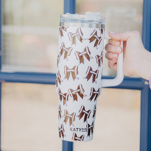 Katydid - Football Bows All Over Stainless Steel Tumbler
