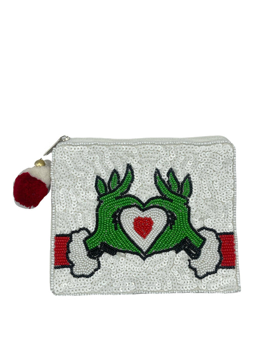 Pizzazz, Inc. - GRINCH HEART BEADED COIN POUCH
