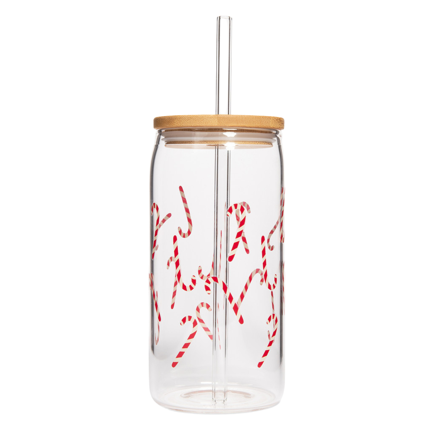 Sweet Water Decor - Candy Cane 17 oz Can Glass w/ Straw & Lid - Christmas Gifts