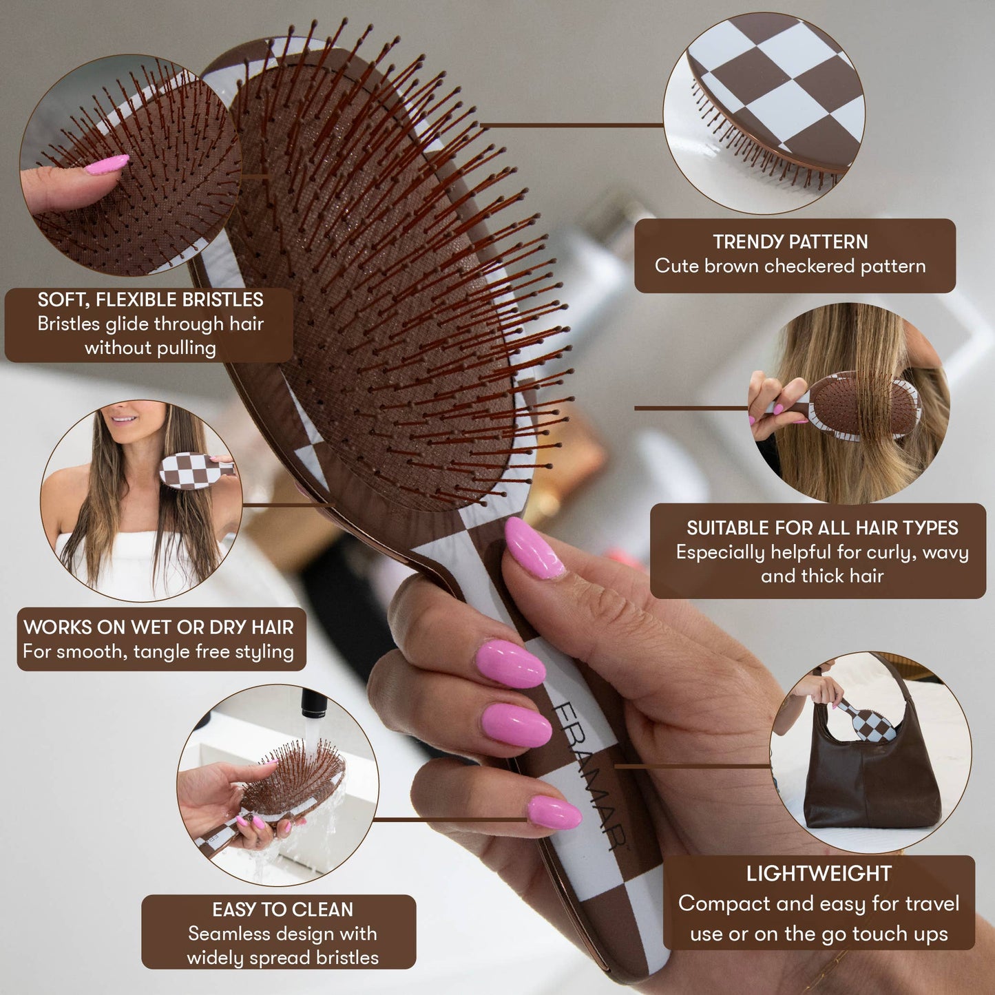 Framar Hair Brushes & Hair Accessories - FRAMAR Checkered Detangling Brush, Wet Hair Brush Detangler
