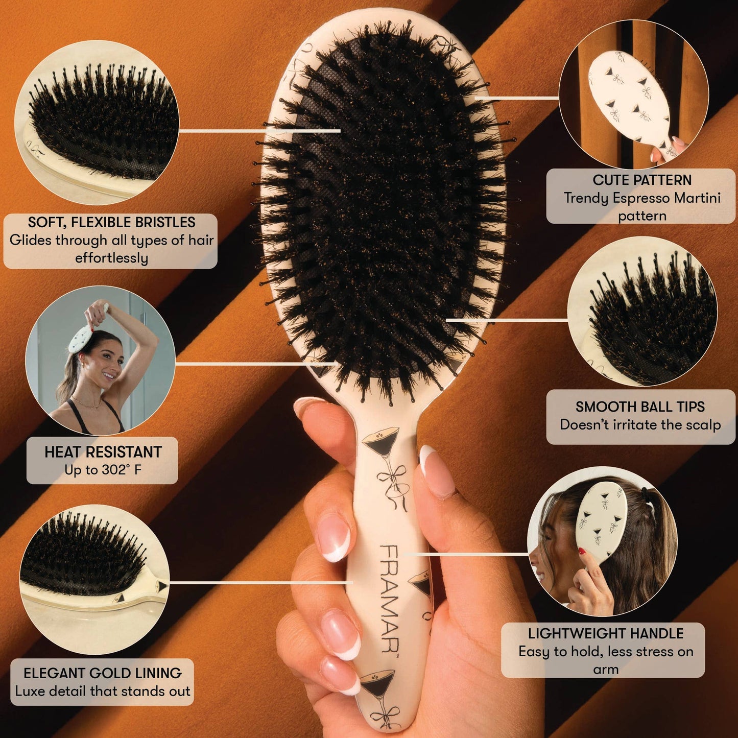 Framar Hair Brushes & Hair Accessories - FRAMAR Espresso Boar Bristle Hair Brush, Boar Brush For Hair