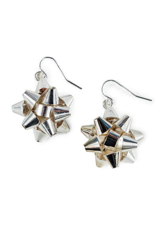 Tipsy Elves - Silver Gift Bow Earrings