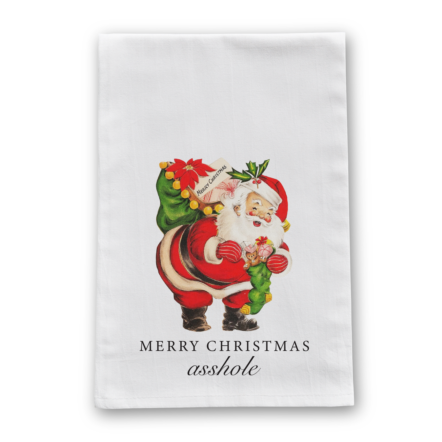 Barrel Down South - Merry Christmas Asshole Vintage Retro Christmas Tea Towel