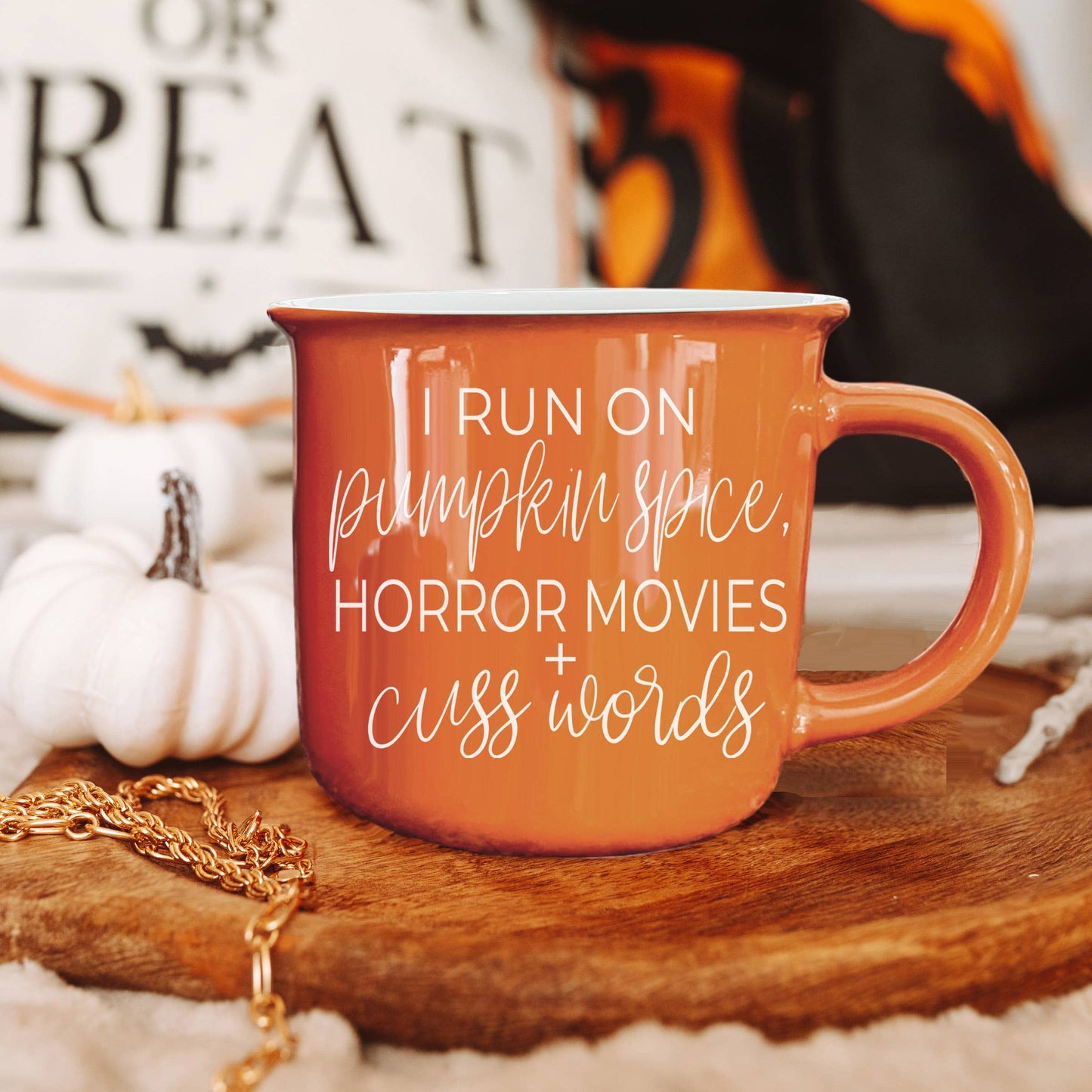 Gia Roma - Halloween Coffee Mugs, Fall Drinkware, Orange + Brown Mugs