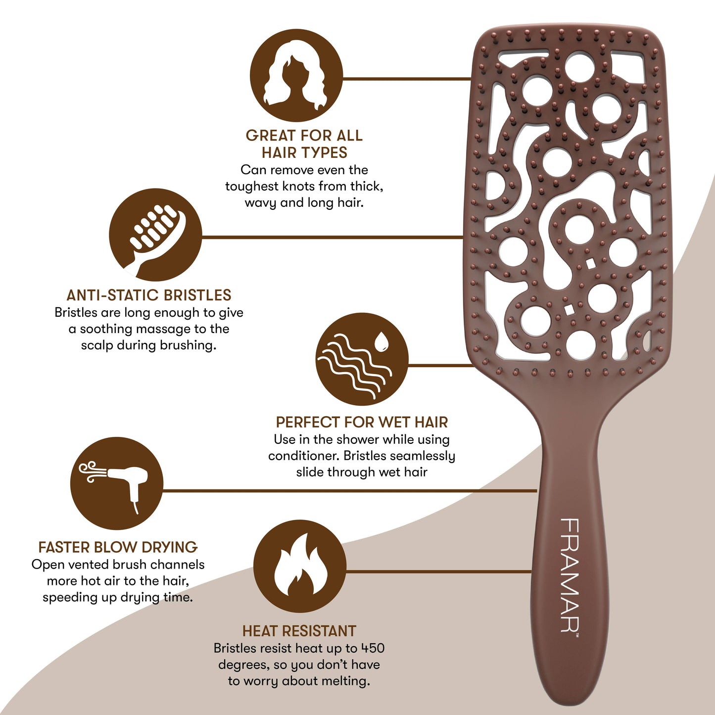 Framar Hair Brushes & Hair Accessories - FRAMAR Vented Hair Brush For Blow Drying, Vent Brush - Brown