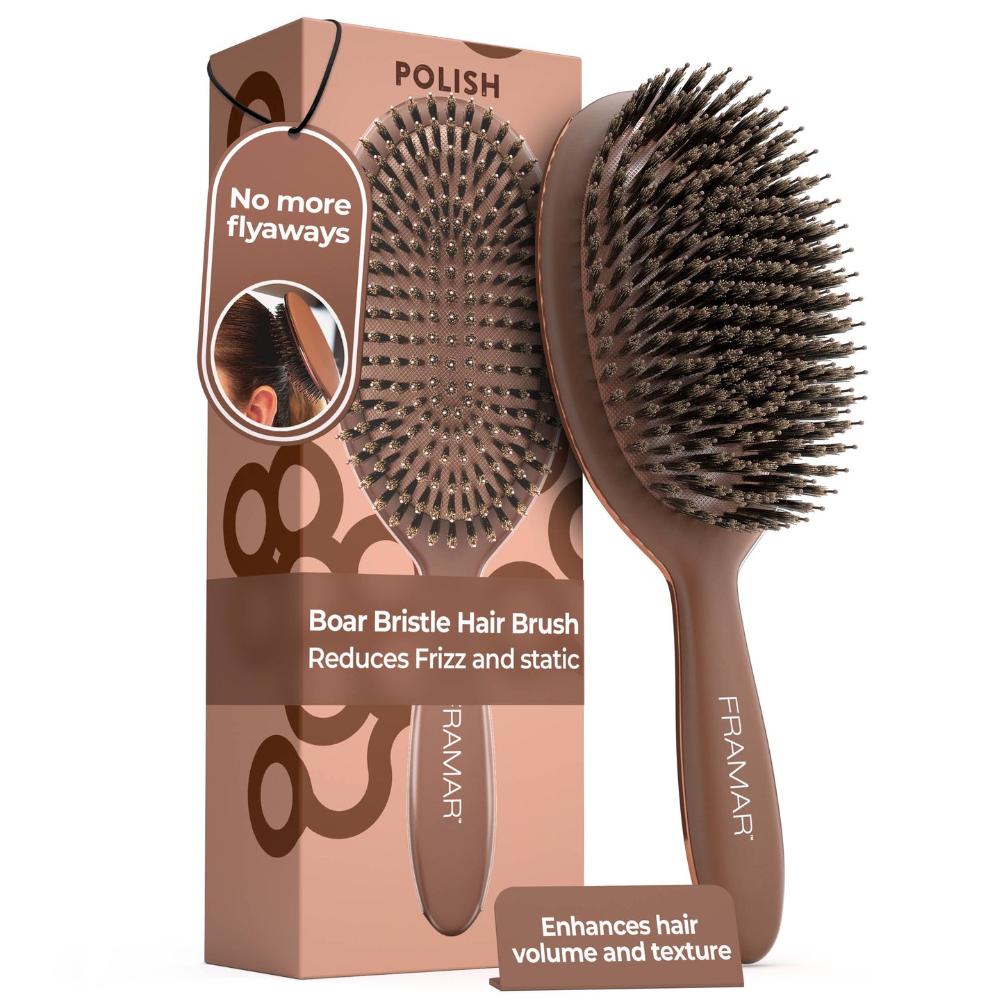 Framar Hair Brushes & Hair Accessories - FRAMAR Boar Bristle Hair Brush, Boar Brush For Hair - Brown