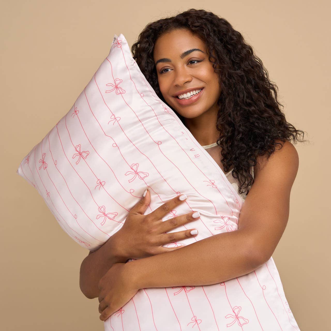 KITSCH - Holiday Satin Pillowcase in Striped Bows