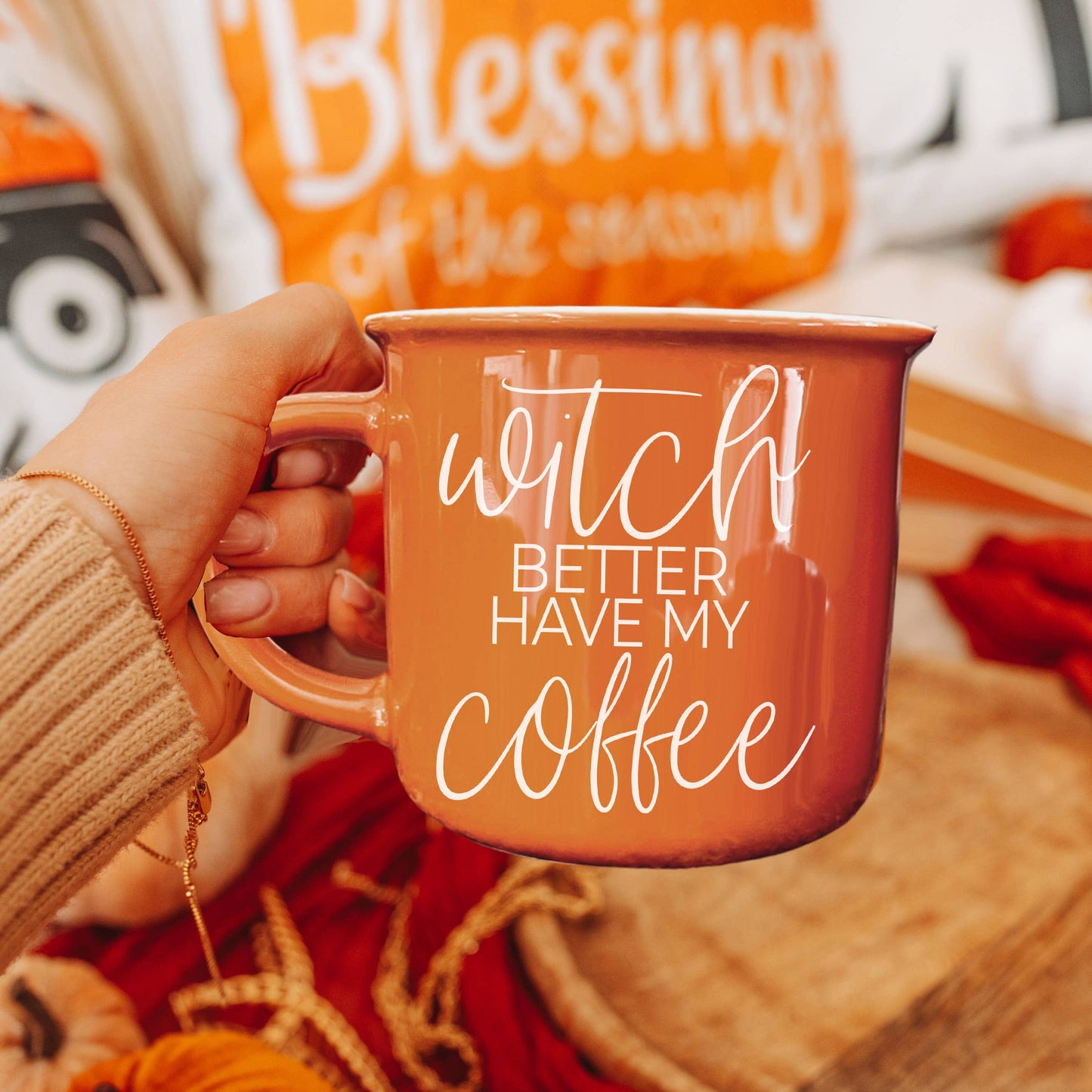 Gia Roma - Halloween Coffee Mugs, Fall Drinkware, Orange + Brown Mugs