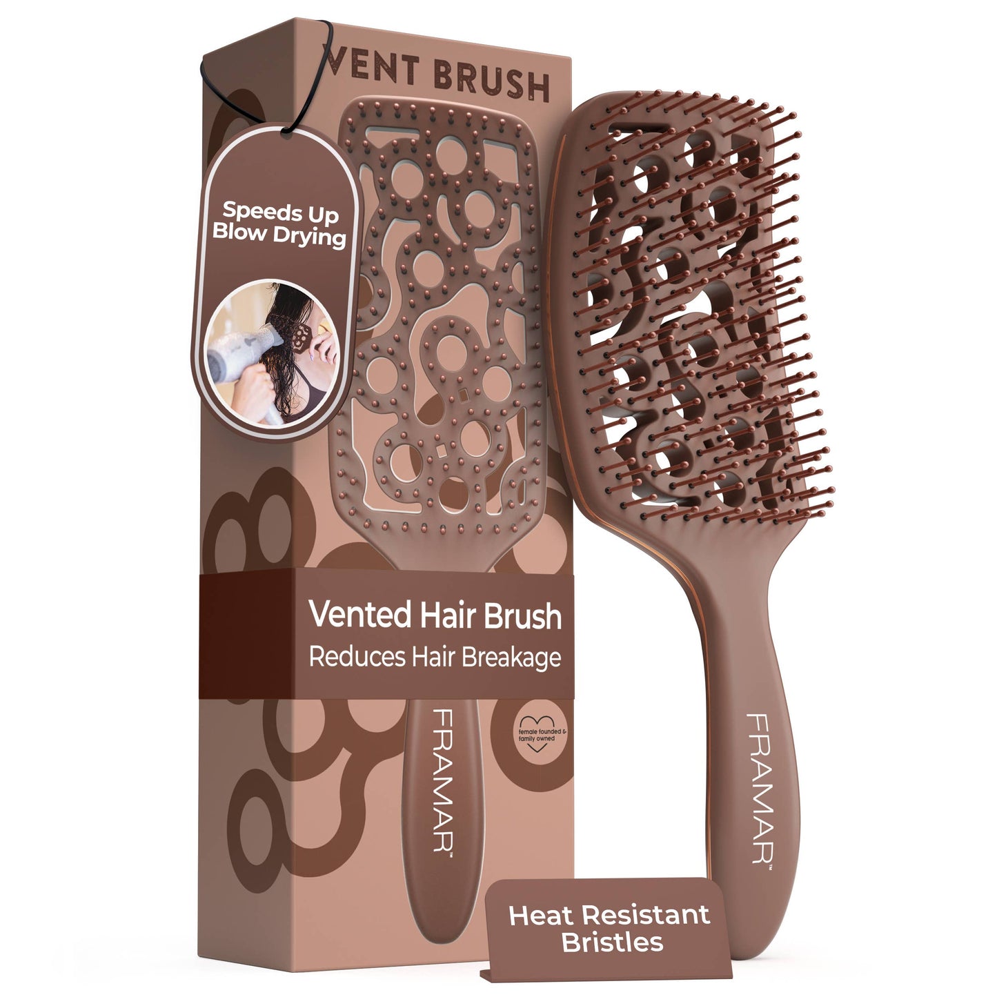 Framar Hair Brushes & Hair Accessories - FRAMAR Vented Hair Brush For Blow Drying, Vent Brush - Brown