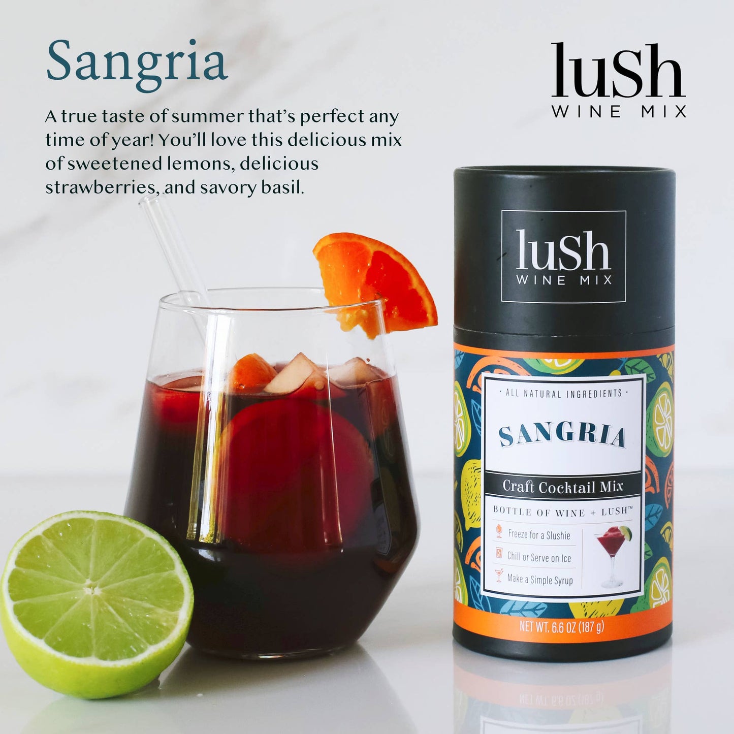 Lush Wine Mix - Sangria Wine Slushie - 8+Servings Organic Cocktails Mocktail