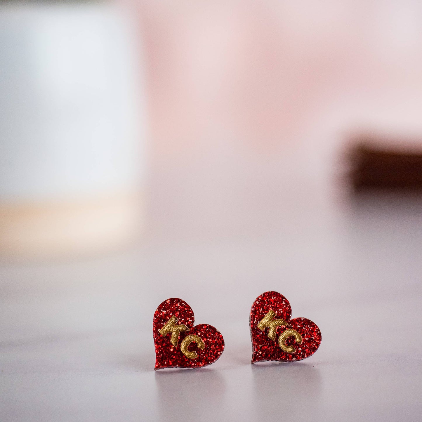 Stellar Gifts & Goods Wholesale - Kansas City Football Hand Painted Red Glitter KC Heart Studs