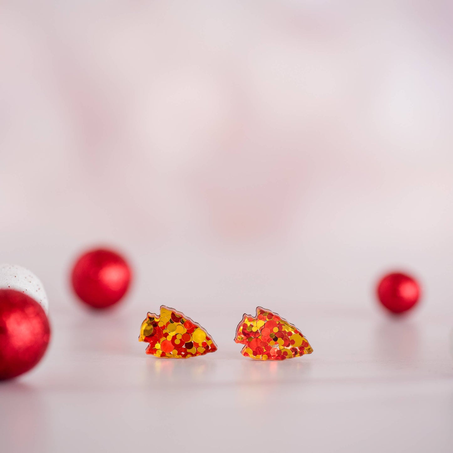 Stellar Gifts & Goods Wholesale - Red & Gold Confetti Arrowhead Studs Kansas City Football