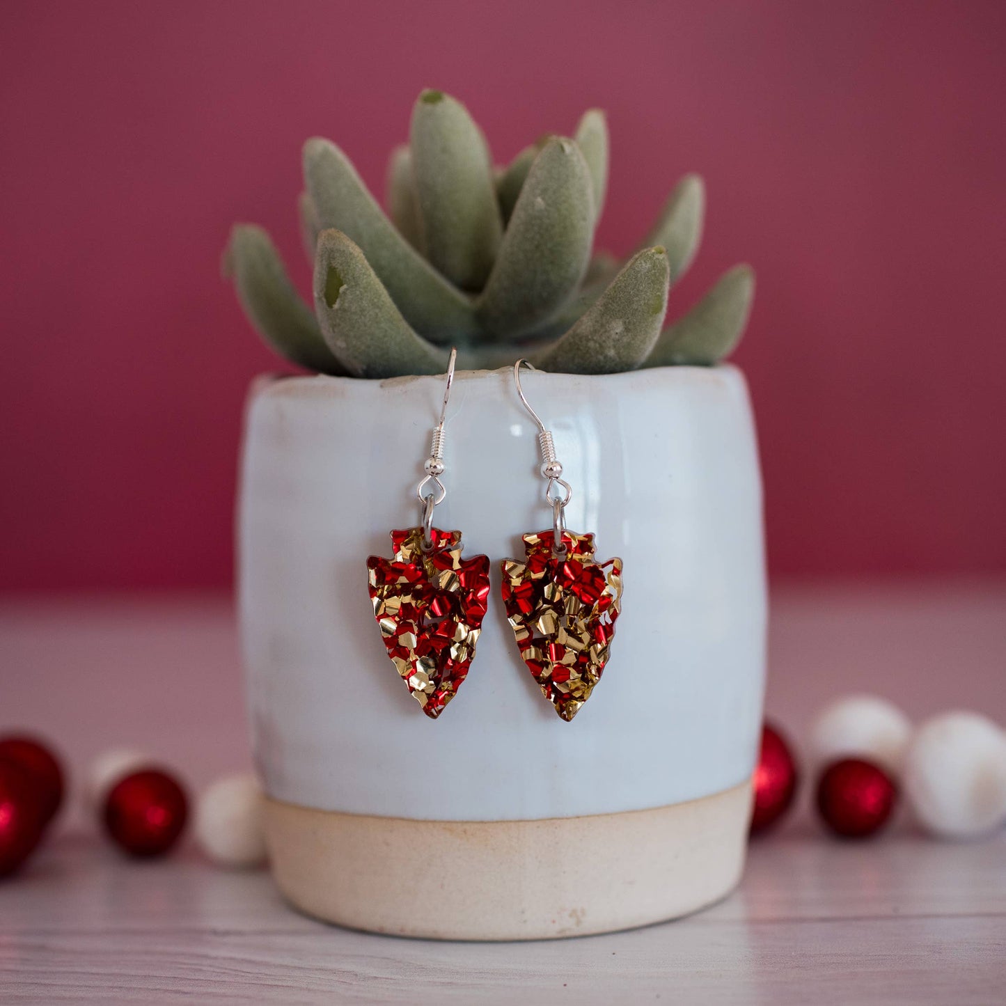 Stellar Gifts & Goods Wholesale - Kansas City Football Petite Chunky Glitter Arrowhead Dangles
