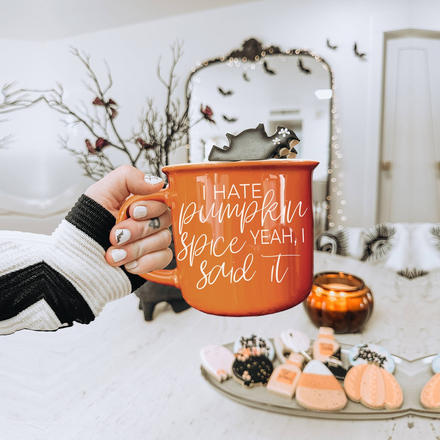 Gia Roma - Halloween Coffee Mugs, Fall Drinkware, Orange + Brown Mugs